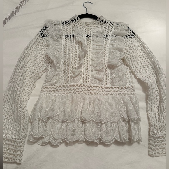 White lace crochet ruffle blouse - Picture 4 of 5
